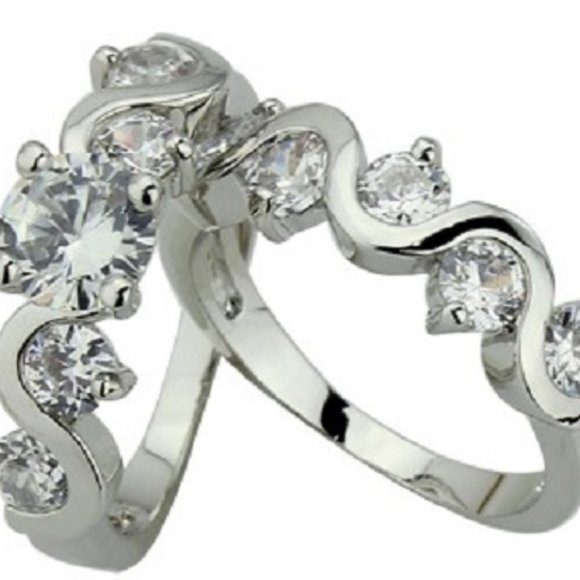 Brilliant 1.90 Ctw Created Diamond CZ Engagement 2 Pcs Ring Set Size 6 - Picture 1 of 2